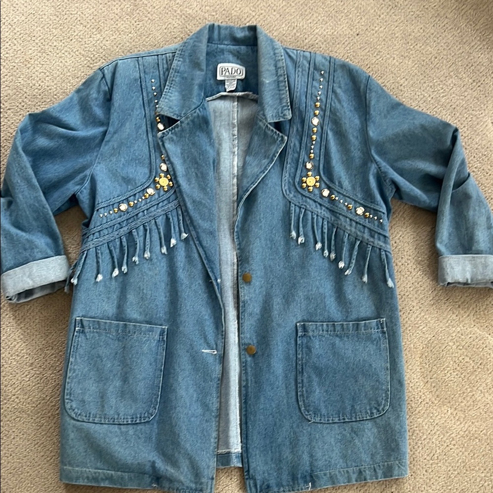 Blue Oversized Jean Jacket with Gold Tassels